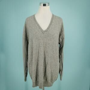 Magaschoni Size Large L Gray V Neck Cashmere Body Silk Sleeves Sweater